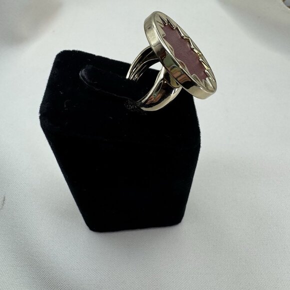 HOUSE OF HARLOW GOLD PLATED OVER CRANBERRY LEATHER SUNBURST RING SZ 7 - Picture 3 of 9